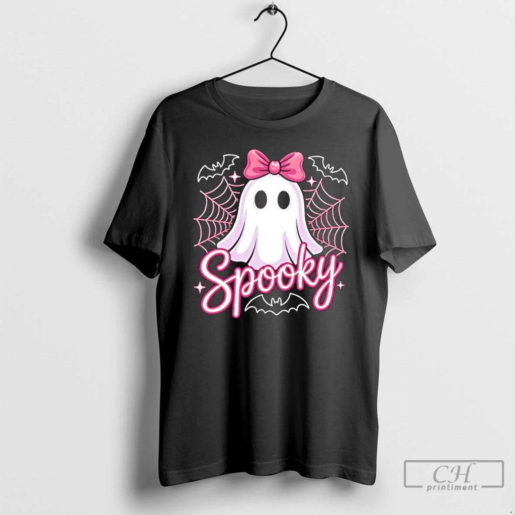 Classic Spooky Ghost Pink Coquette Halloween Cute T Shirts Hoodie Longsleeve