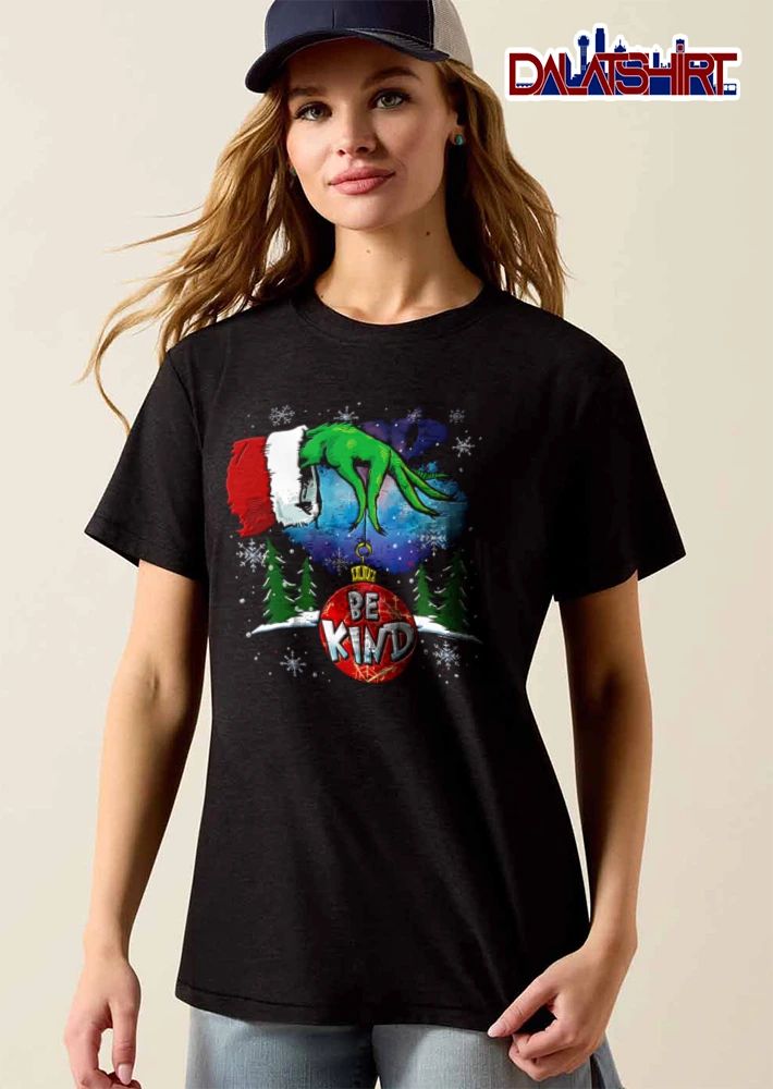 BE Kind green furry hand holding ornament shirt