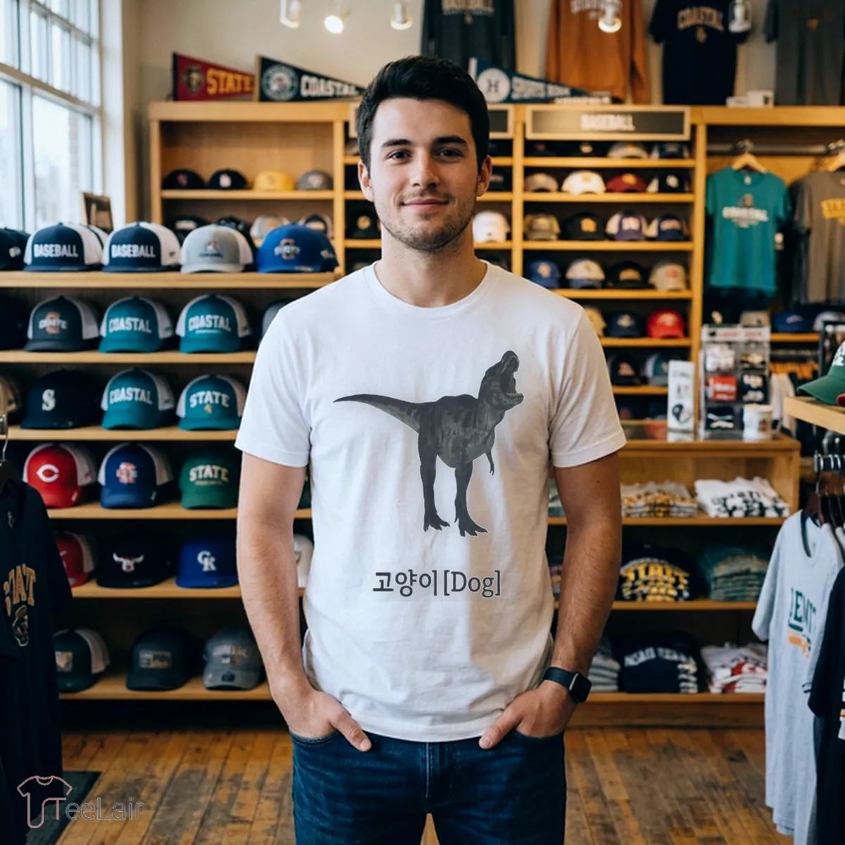 Dinosaur Korean Text Cat Dog Shirt