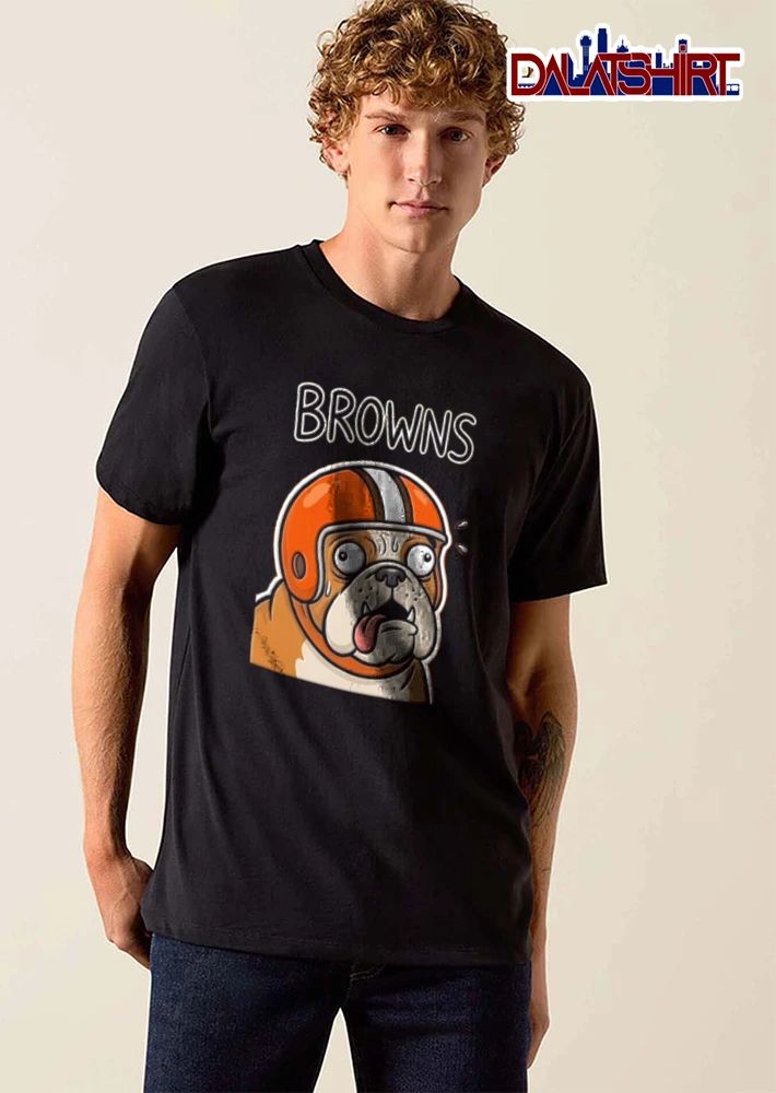 Cleveland Browns bulldog wearing orange football helmet meme shirt