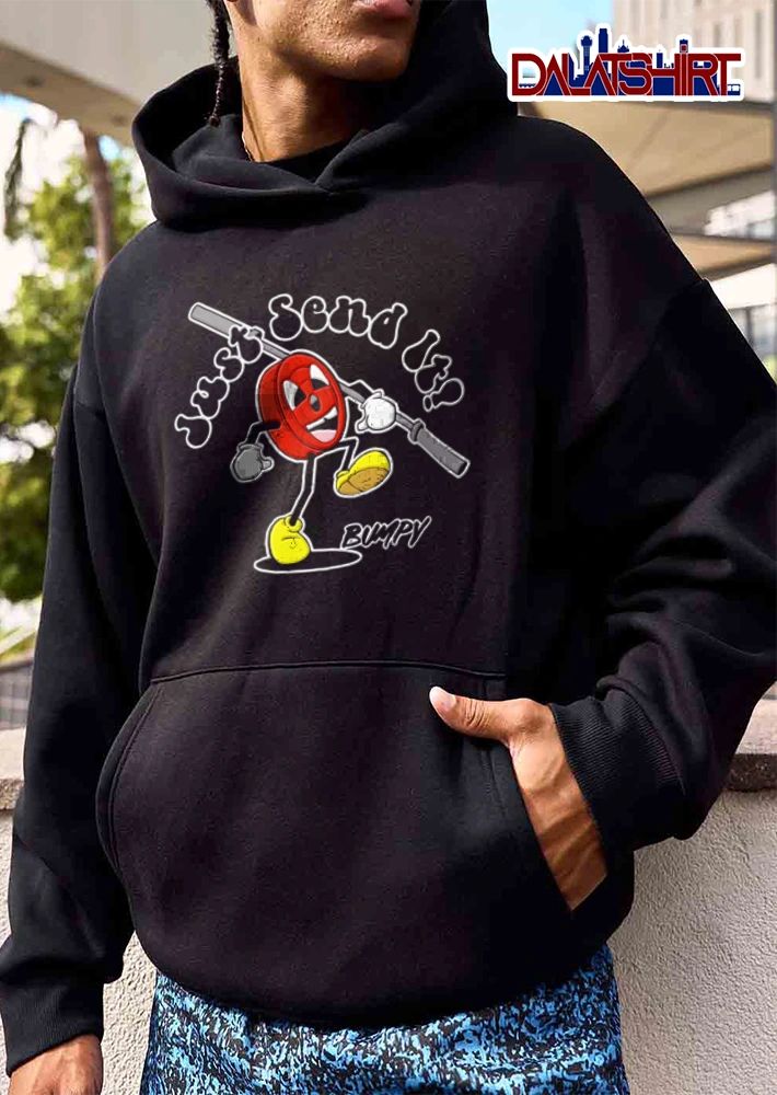 Just Send It cartoon weight plate character lifting shirt