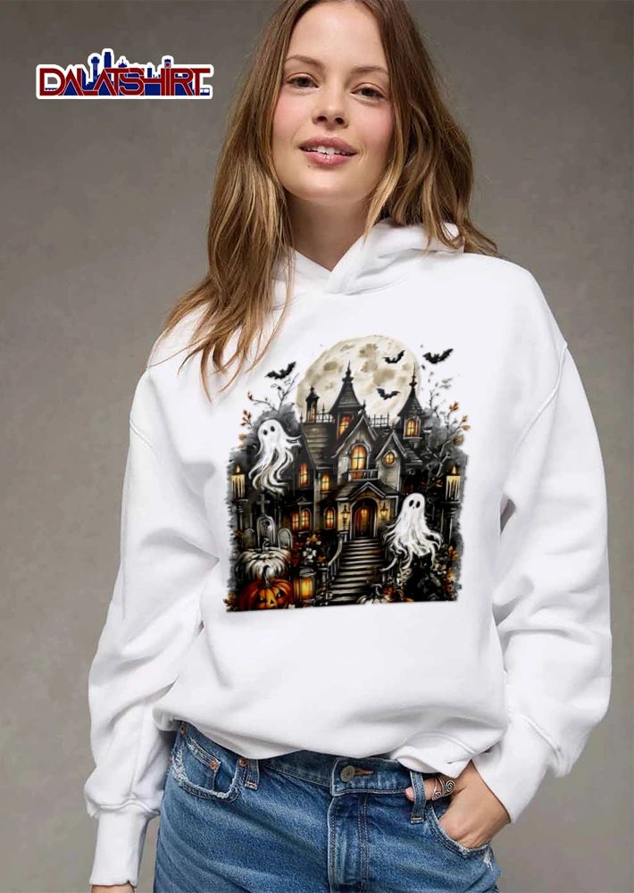 Haunted house ghosts pumpkins bats moon shirt