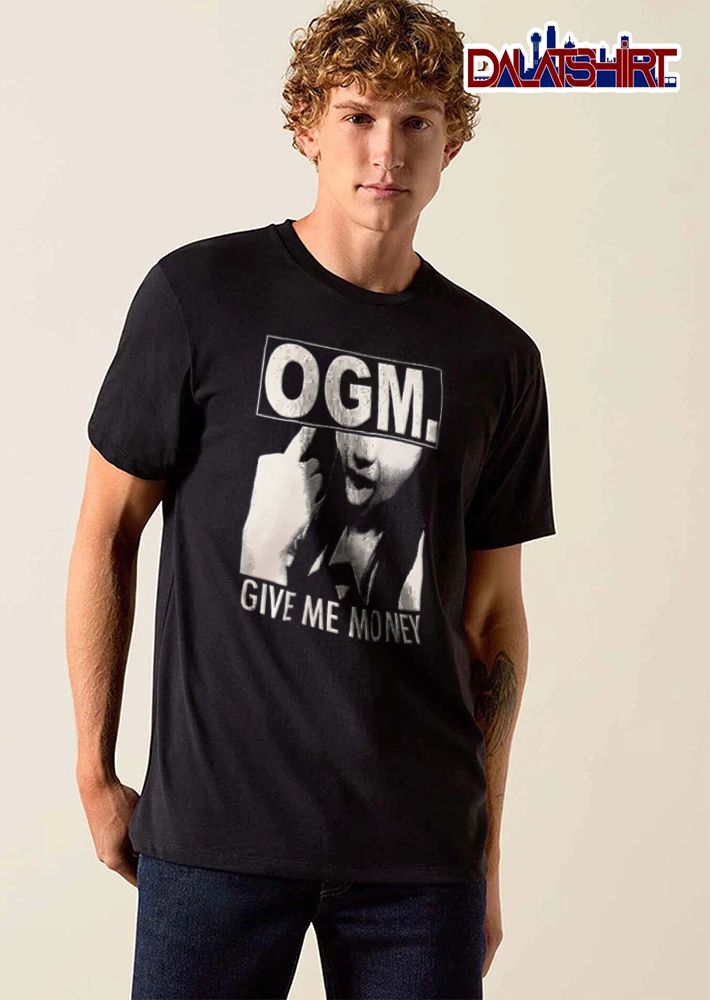 OGM Give ME Money person raising middle finger halftone shirt