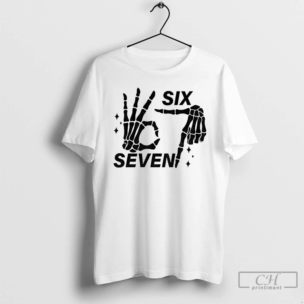 Six Seven 6 7 Meme Funny Skeleton Hands Funny Halloween T Shirts