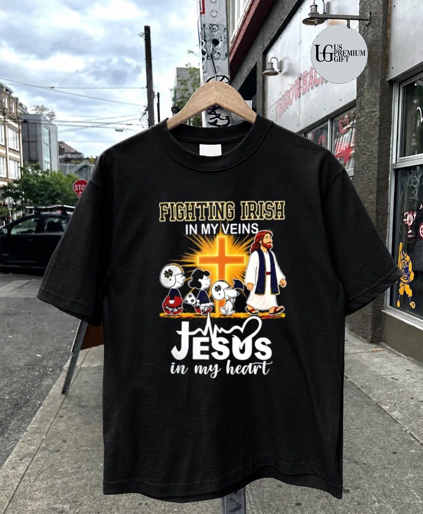 Notre Dame Fighting Irish x Peanuts in My Veins Jesus in My Heart Walk shirt