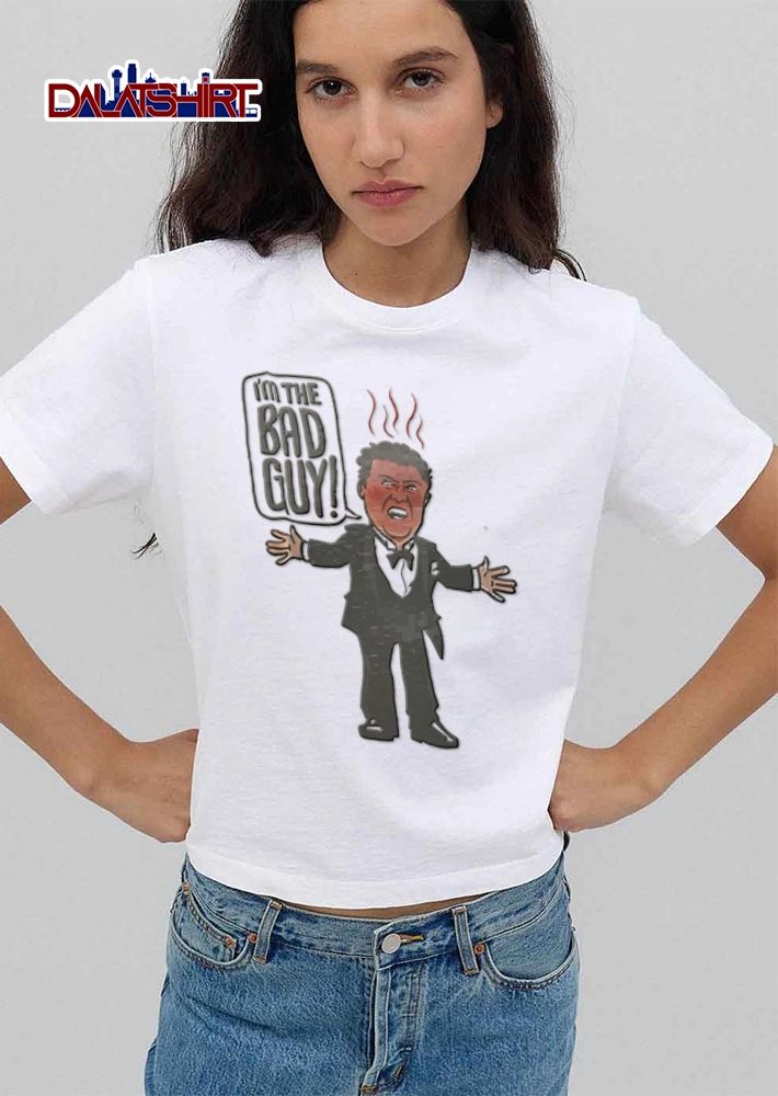 Im The Bad Guy man tuxedo arms outstretched cartoon shirt