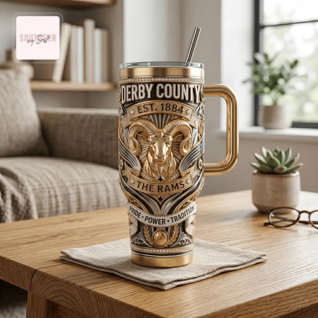 Derby County The Rams 40oz Luxury Insulated Stainless Steel Tumbler With Handle