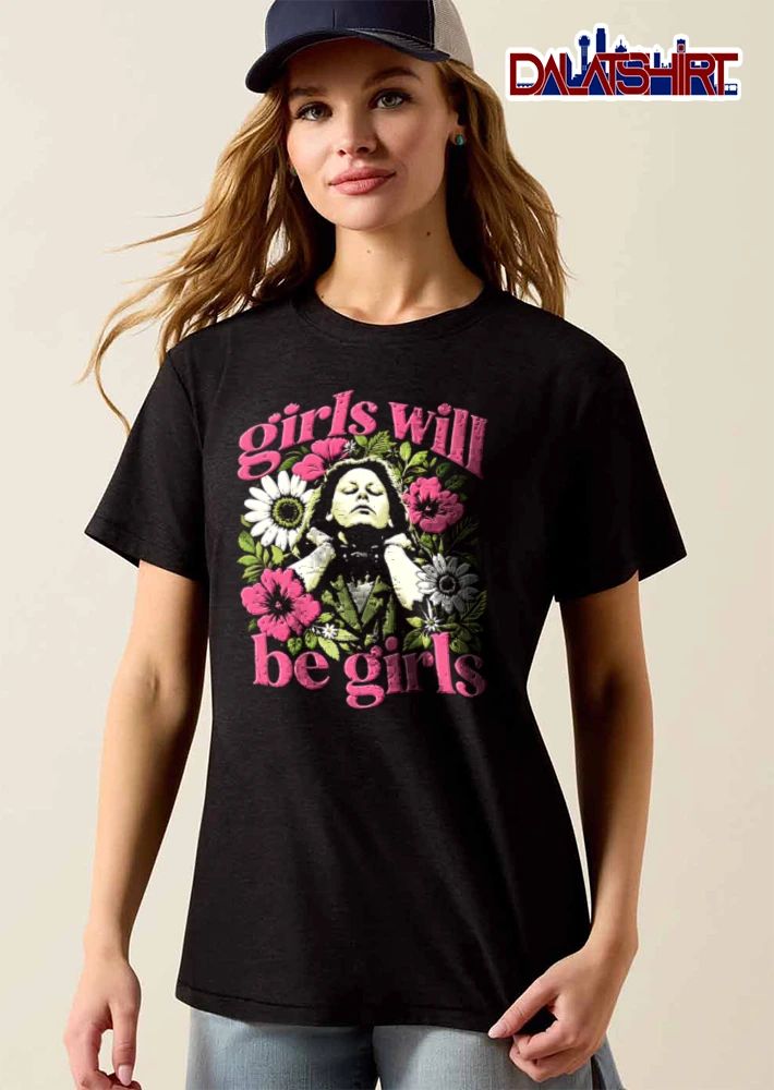 Linda Blair Girls Will Be Girls woman head back flowers illustration shirt