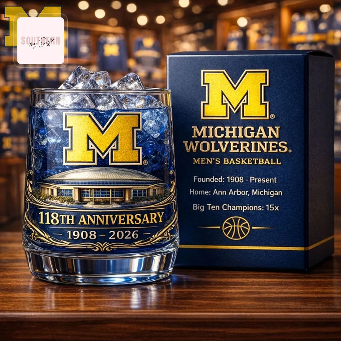 Michigan Wolverines 118th Anniversary Men’s Basketball Crystal Whiskey Glass