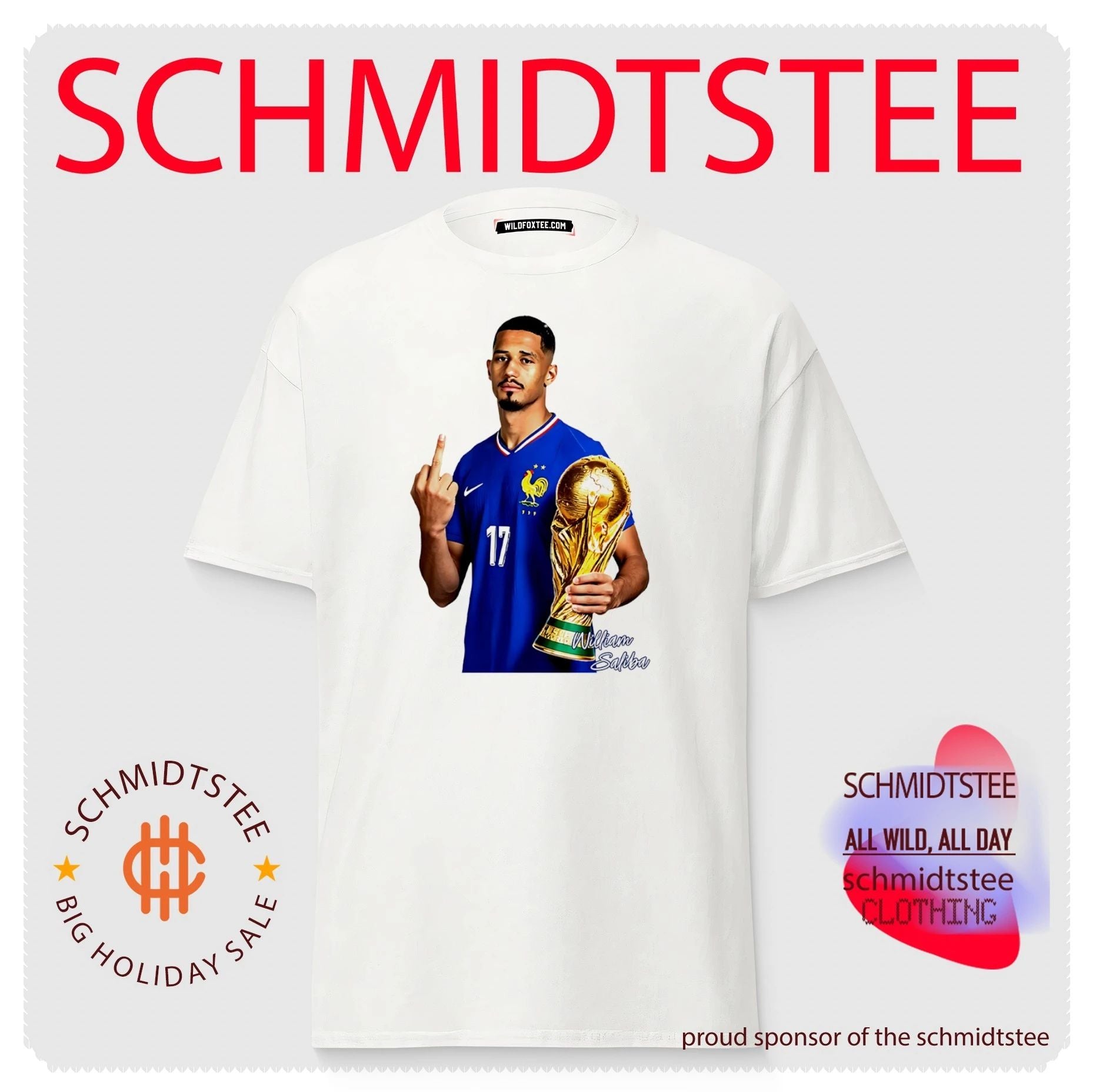 William Saliba France National Team World Cup trophy and middle finger shirt
