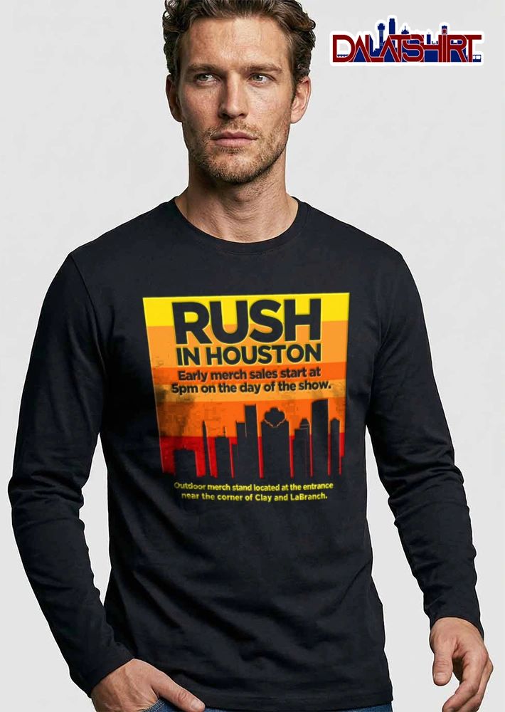 Rush 5 houston city skyline sunset shirt