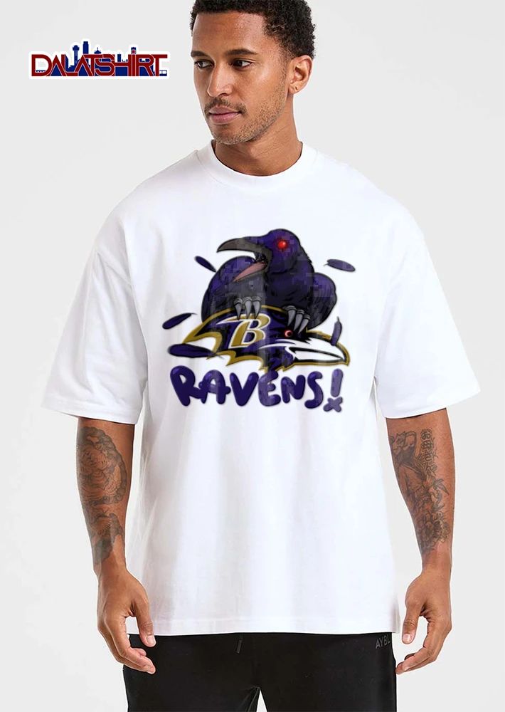 Baltimore Ravens raven bird perched on logo shirt