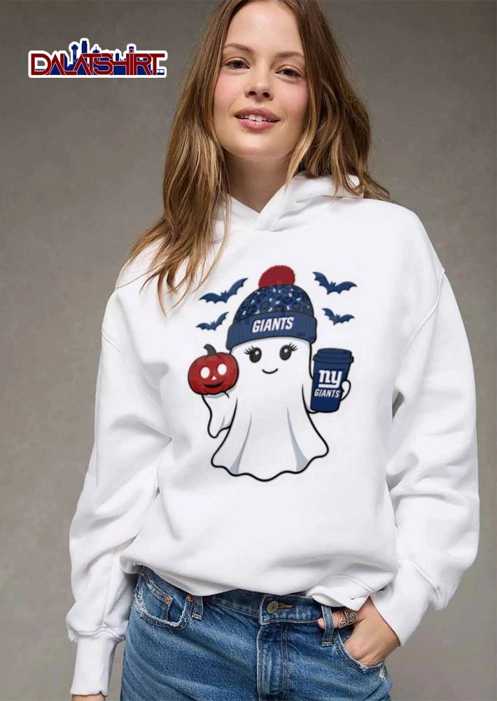 New York Giants ghost wearing beanie holding pumpkin coffee shirt