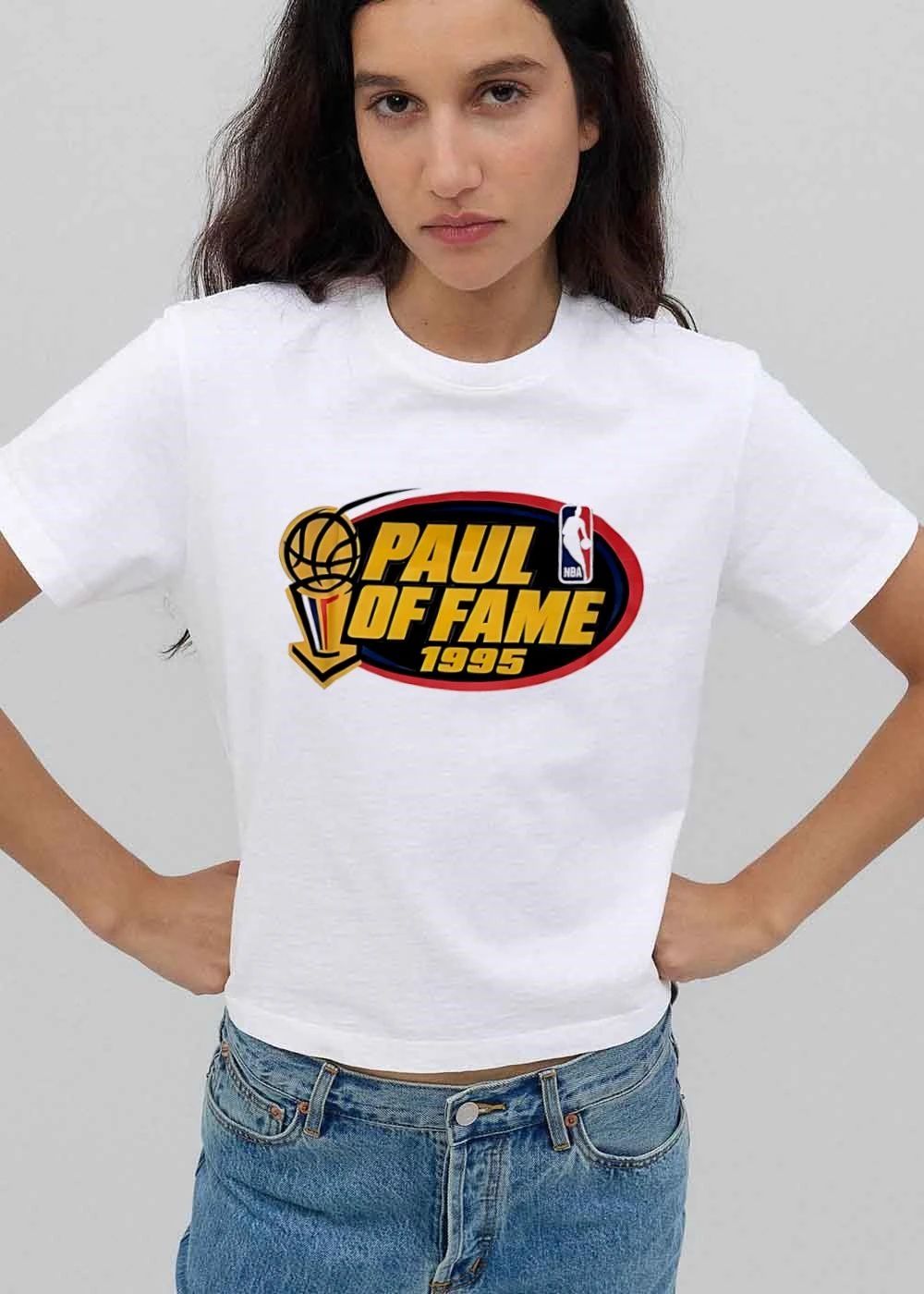 NBA Paul Of Fame 1995 Golden Basketball Trophy Red Oval Frame shirt