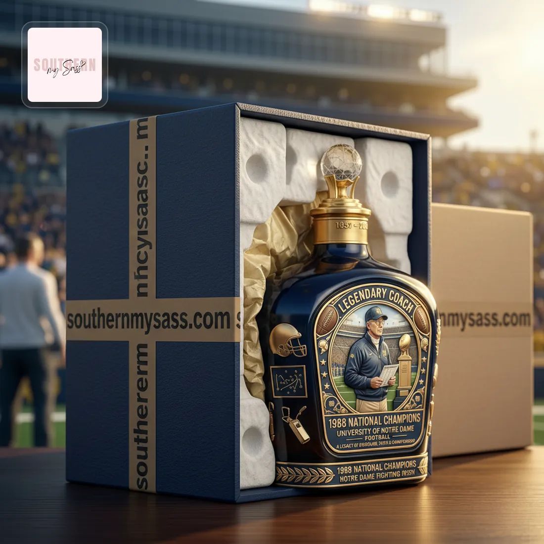 Lou Holtz Legendary Coach 1988 Notre Dame National Champions Commemorative Whiskey Bottle