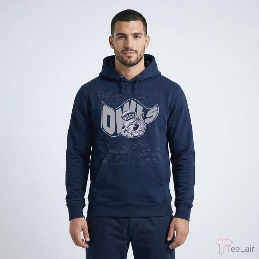 Rice Owls Waving Flag Heather Navy T-Shirt