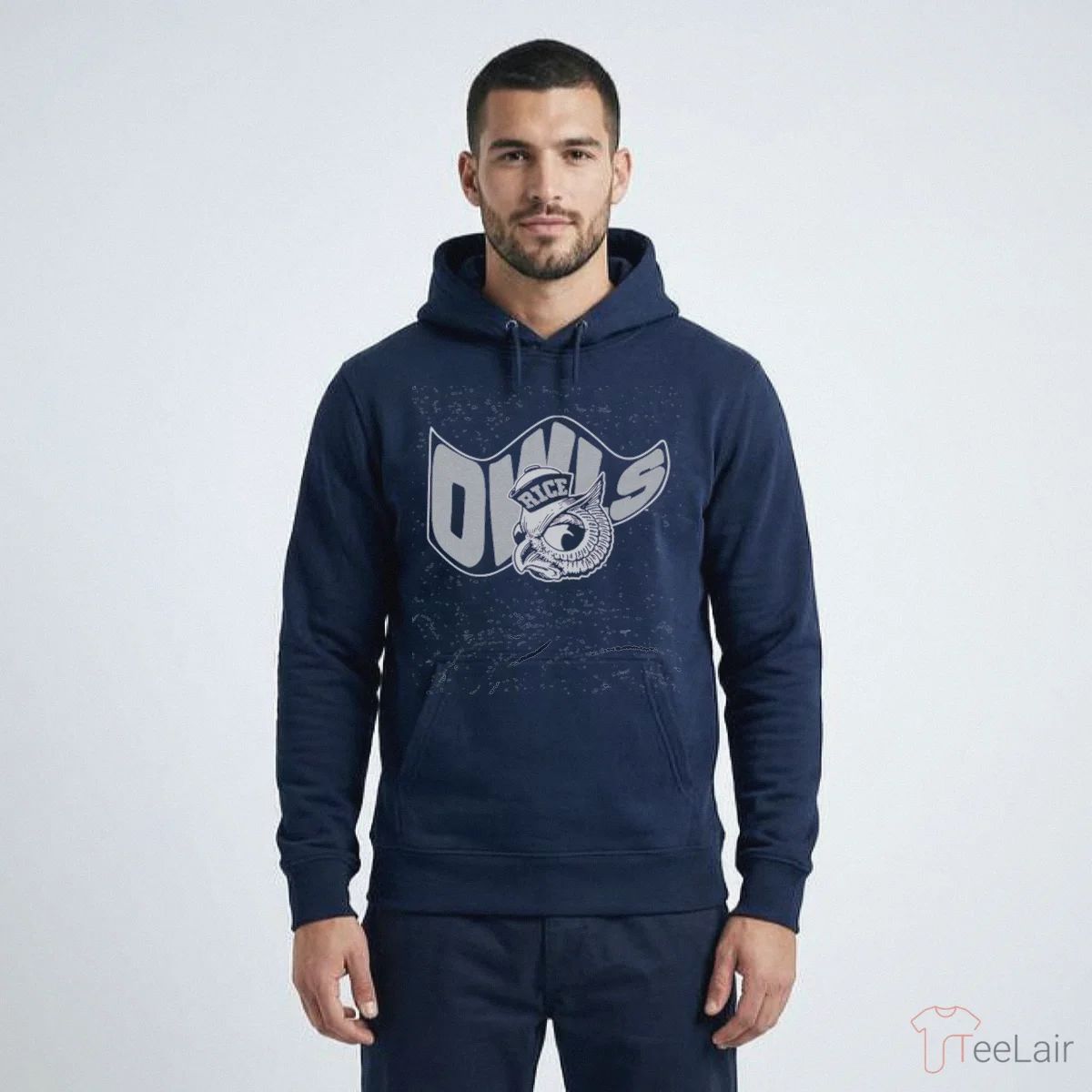Rice Owls Waving Flag Heather Navy T-Shirt