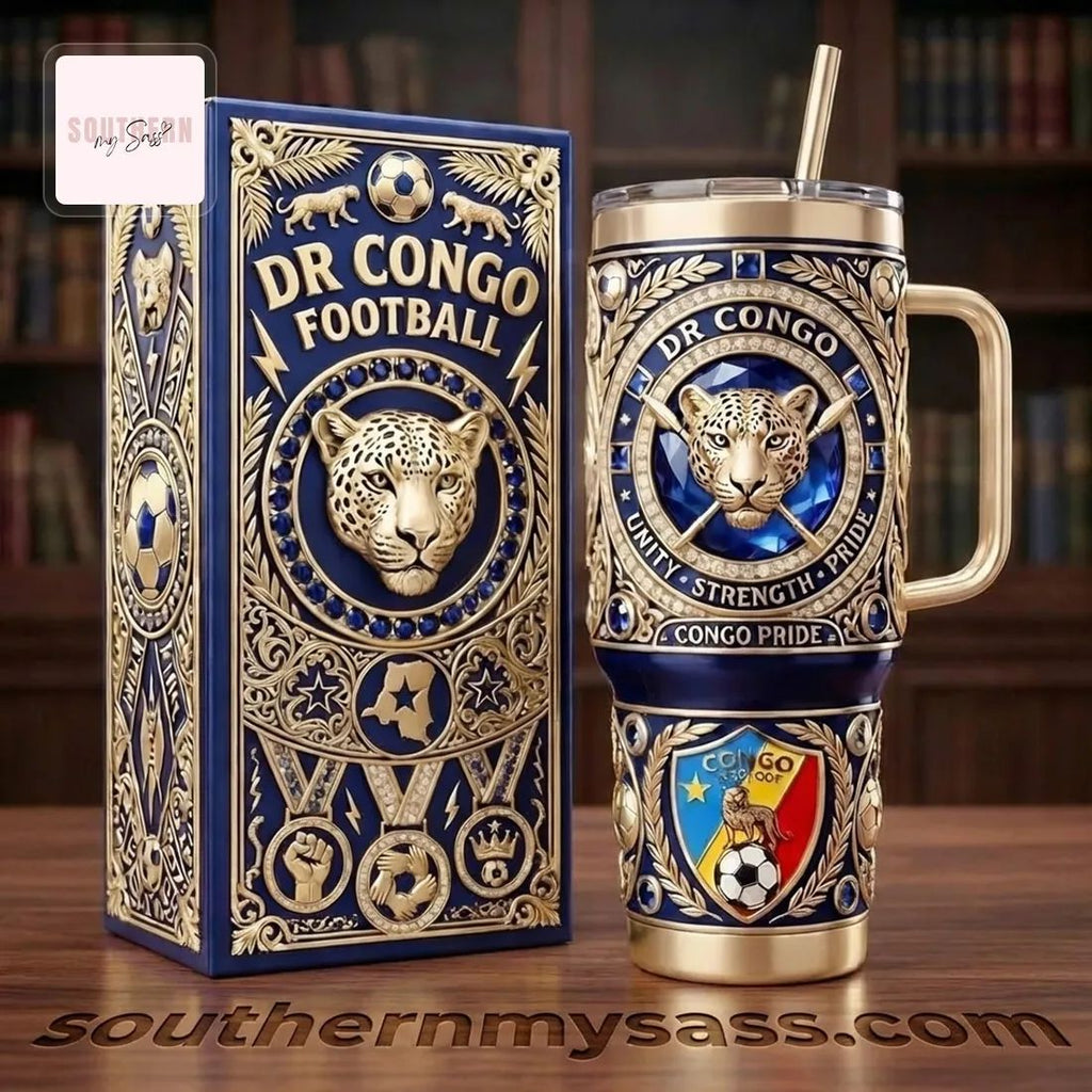 DR Congo Football Premium 3D Gold 40oz Tumbler with Handle