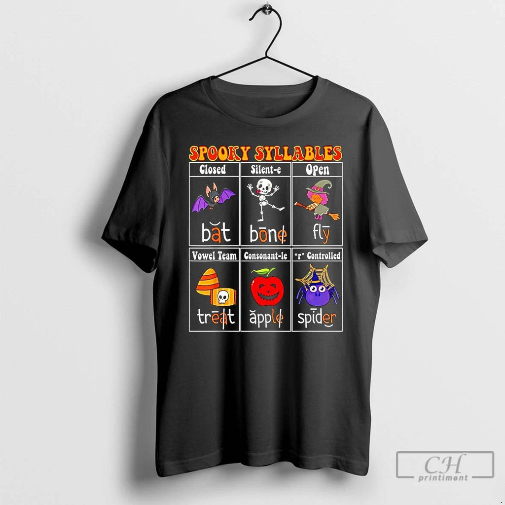 Classic Spooky Syllables Teacher Halloween Educational Kids T Shirts Hoodie Longsleeve