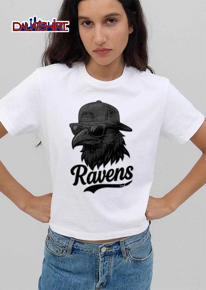 Baltimore Ravens raven wearing sunglasses baseball cap shirt