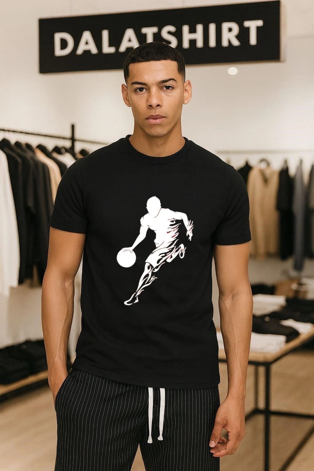 Basketball Player Silhouette White Flame shirt