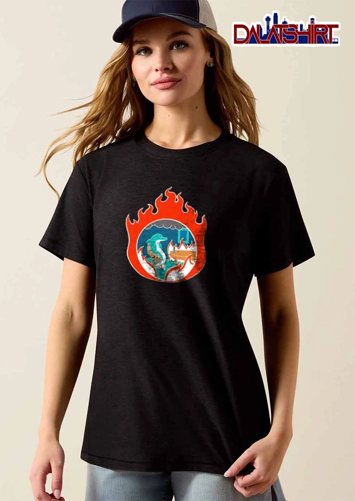 Dolphin sitting at table fire shirt