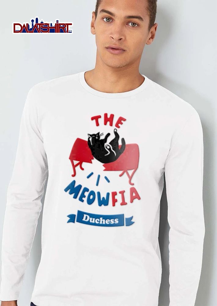 Duchess The Meowfia black cat breaking red table shirt