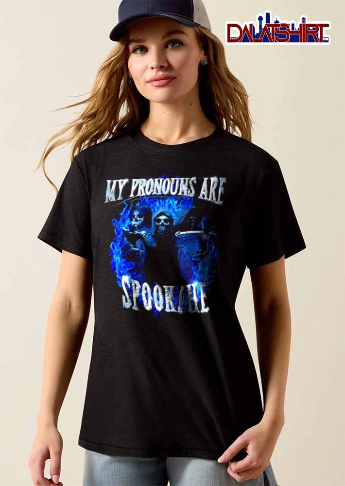 My Pronouns Are Spook He three grim reapers blue flames shirt