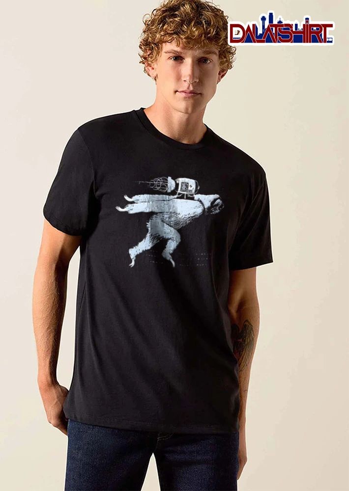 Sloth wearing rocket jetpack flying shirt