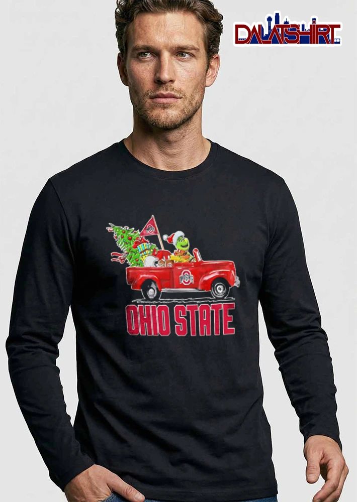 Christmas Ohio State Grinch driving red truck Christmas tree shirt