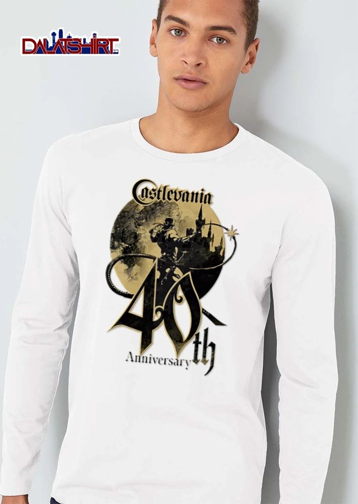 40th Castlevania warrior holding whip before castle shirt