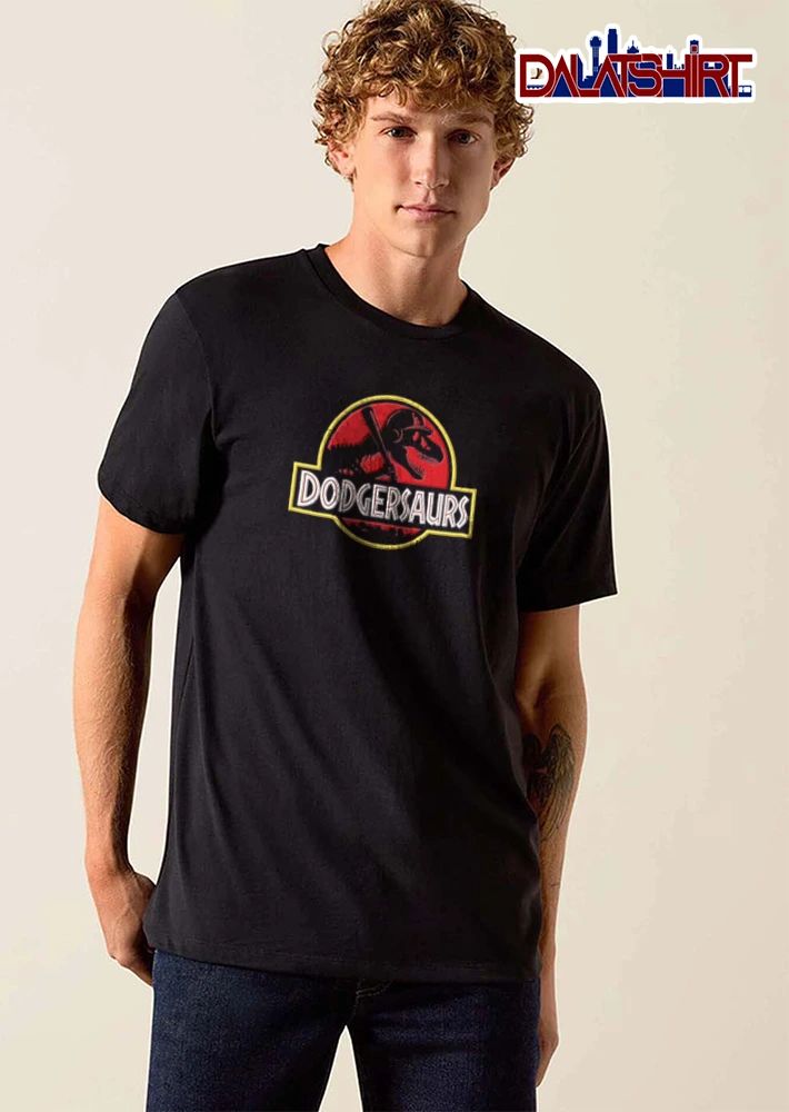 Los Angeles Dodgers dinosaur skeleton wearing baseball cap shirt