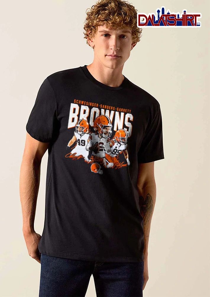 Cleveland Browns Carson Schwesinger Sanders Myles Garrett three football players caricature style 49 12 95 shirt
