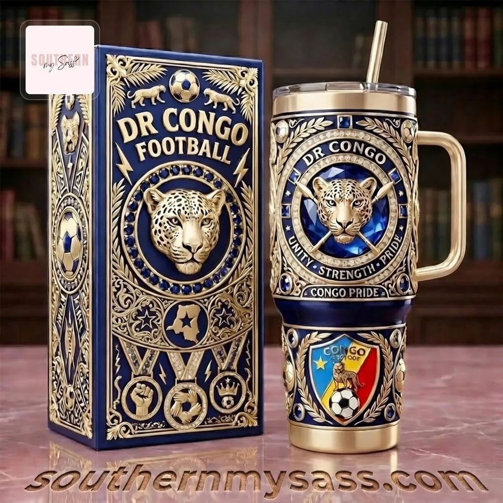 DR Congo Football Premium 3D Gold 40oz Tumbler with Handle