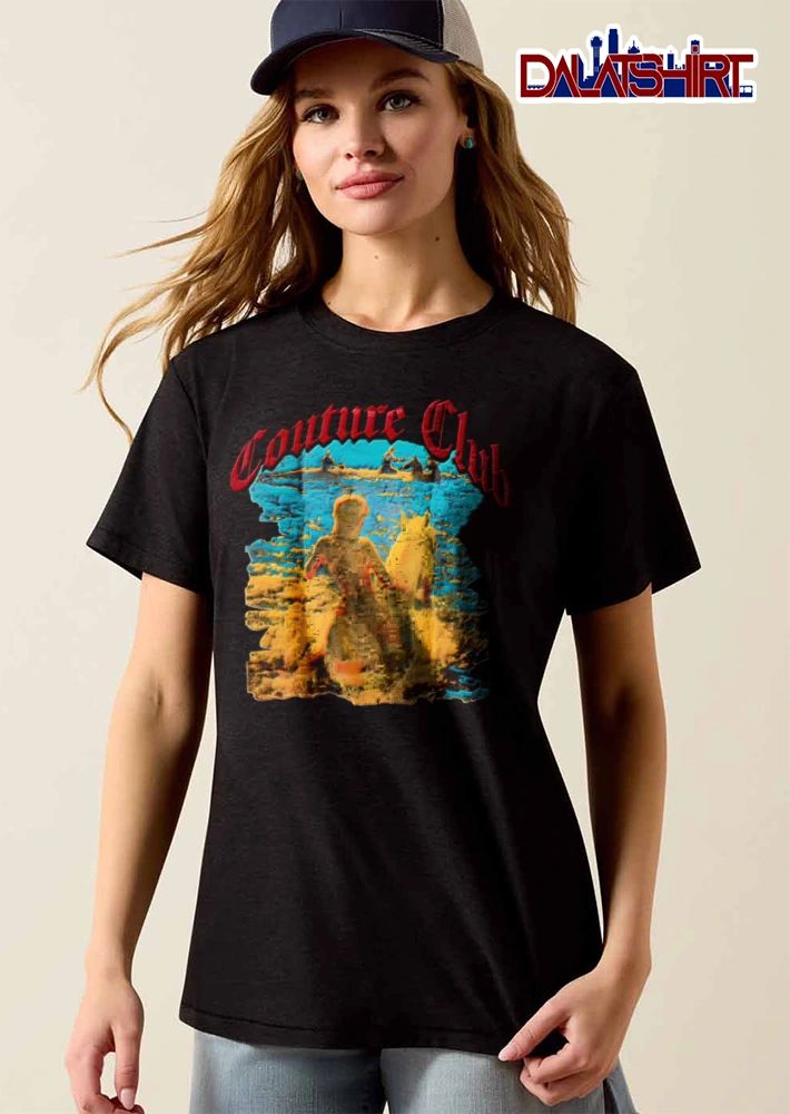 Couture Club woman riding horse painting style shirt
