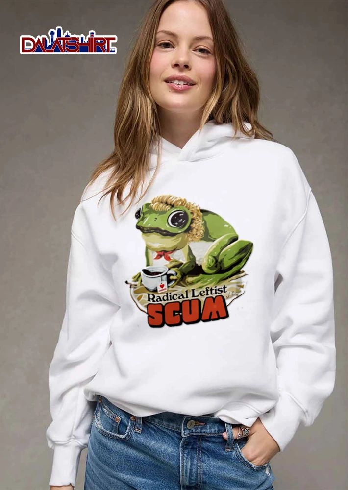 Radical Leftist Scum frog wearing blonde wig tea shirt