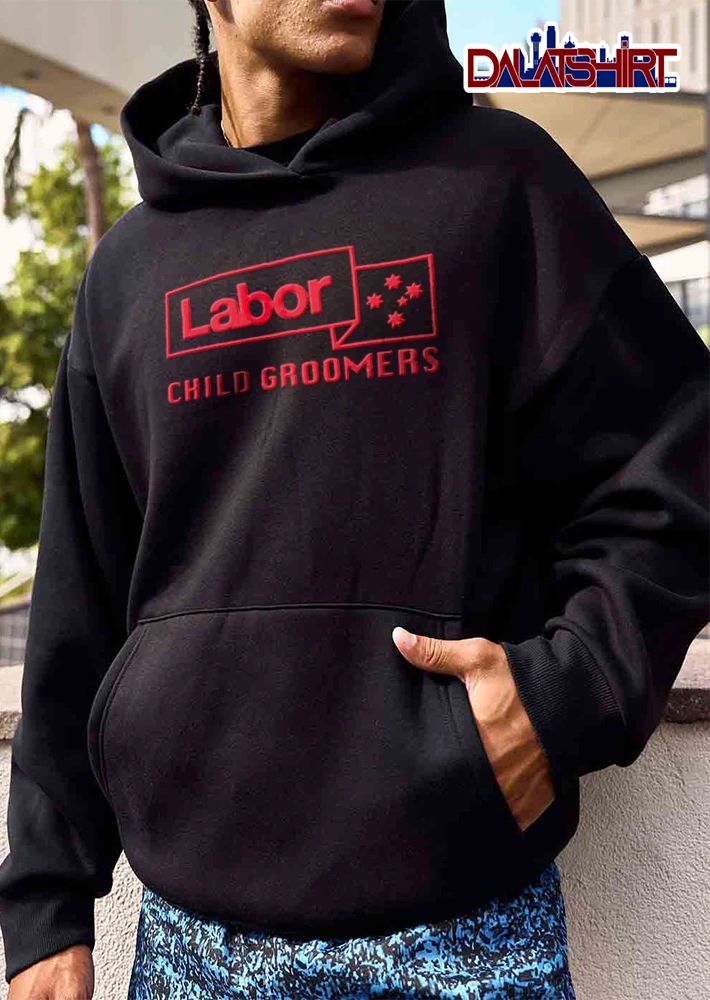 Labor Child Groomers red text speech bubble stars shirt