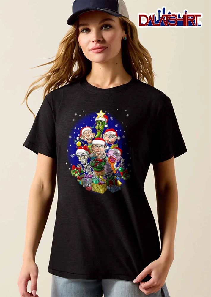 Caricature characters Christmas tree gifts shirt
