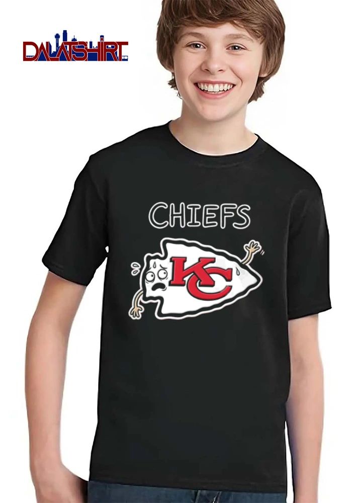 Kansas City Chiefs cartoon arrowhead mascot sweating waving shirt