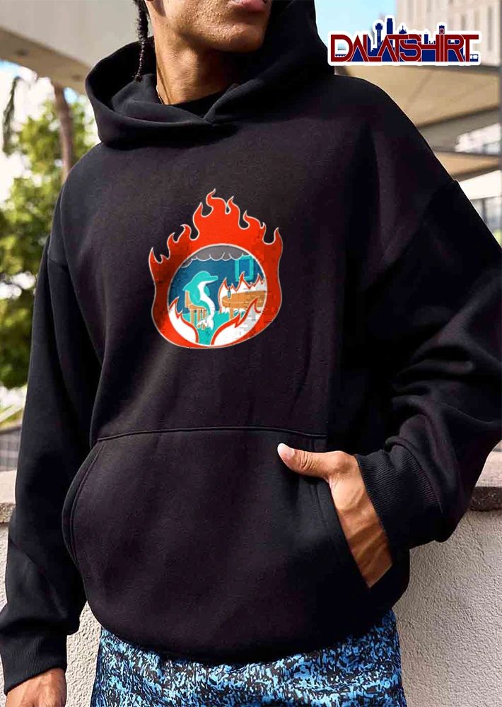 Dolphin sitting at table fire shirt