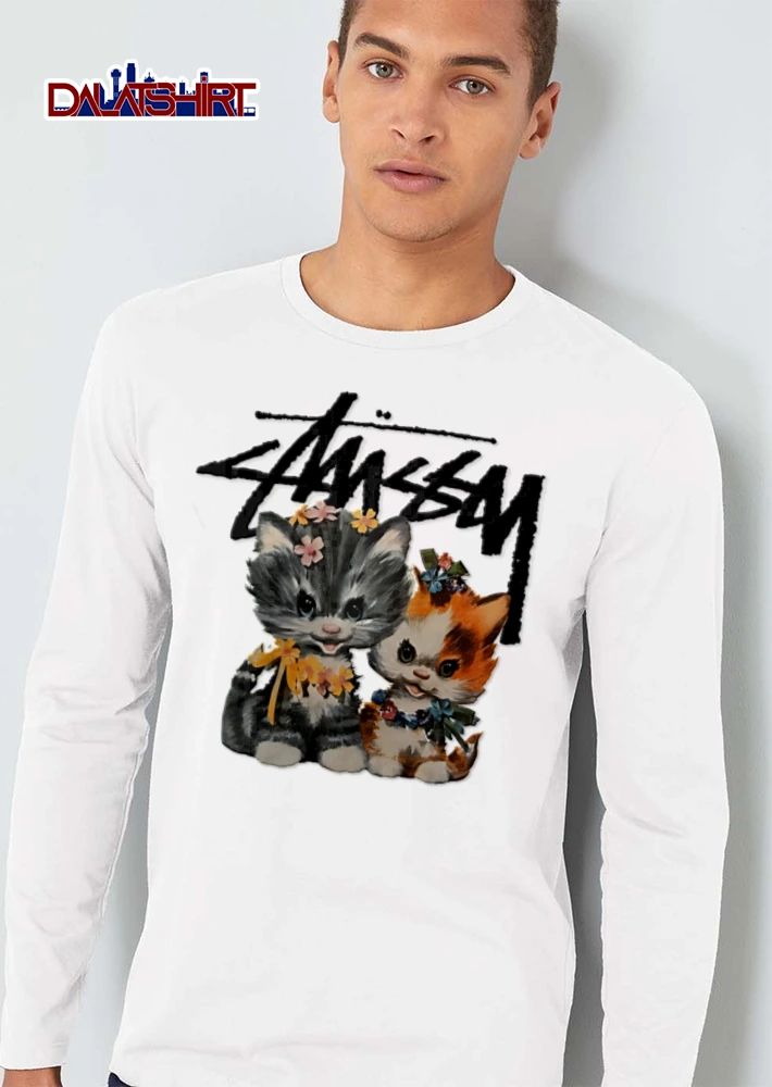 Stussy two kittens wearing flower garlands shirt