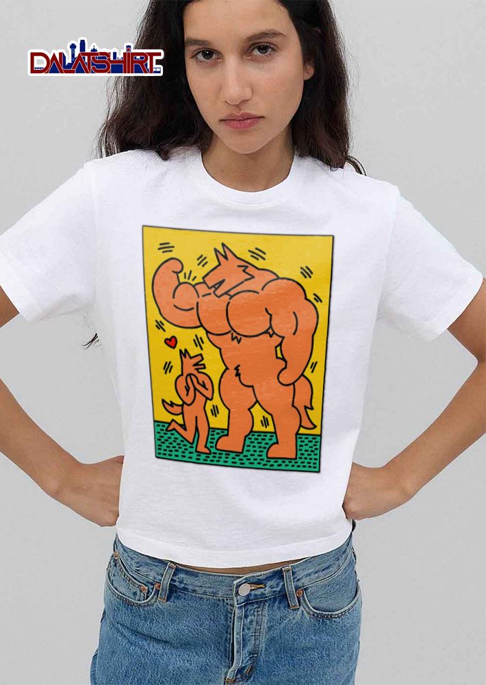 Giant Muscular Anthro Wolf Flexing Bicep Cartoon Line Art shirt