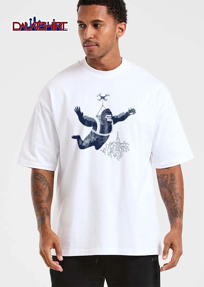 Gorilla wearing helmet flying drone shirt
