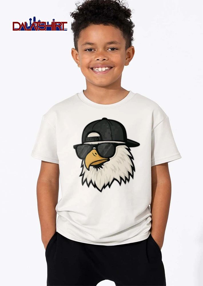 Bald eagle wearing sunglasses cap shirt