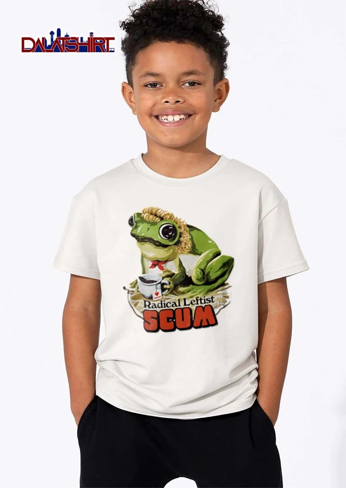 Radical Leftist Scum frog wearing blonde wig tea shirt
