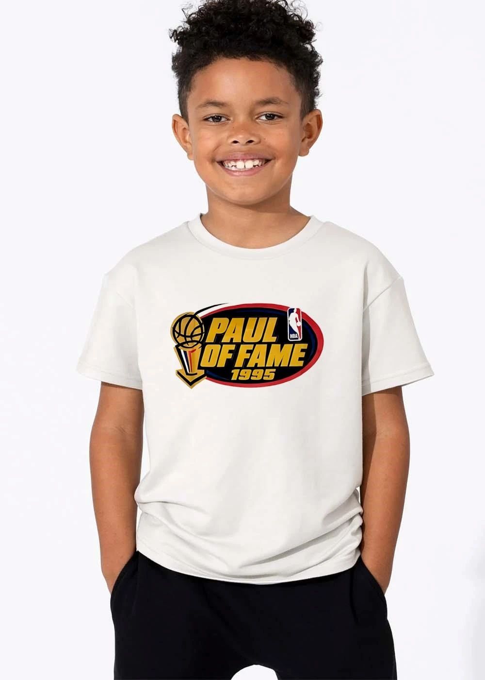 NBA Paul Of Fame 1995 Golden Basketball Trophy Red Oval Frame shirt