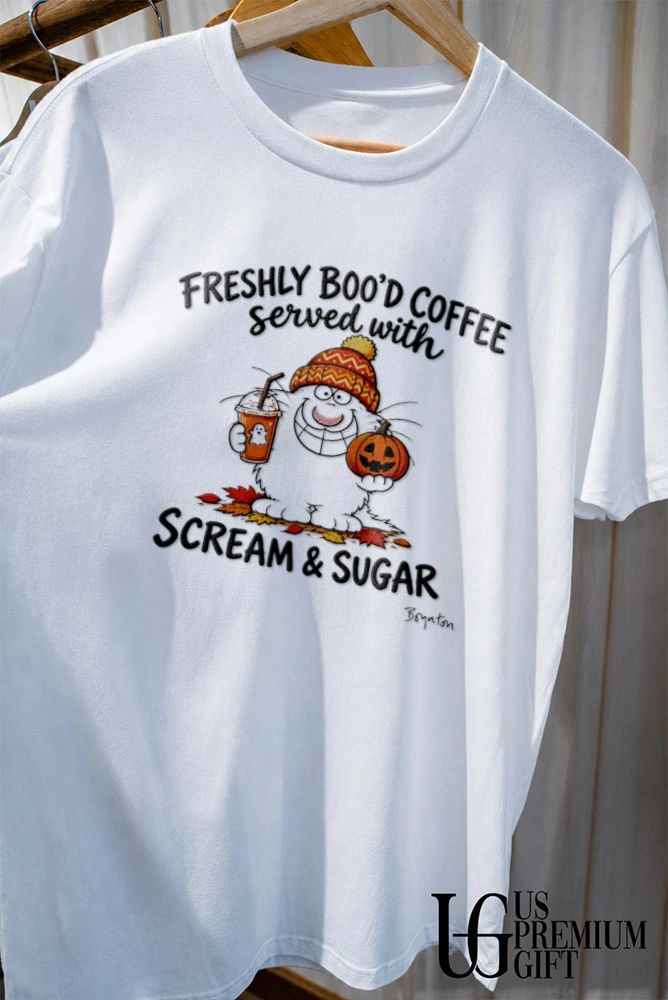 Freshly Bood Coffee Served With Scream and Sugar pumpkin Halloween shirt