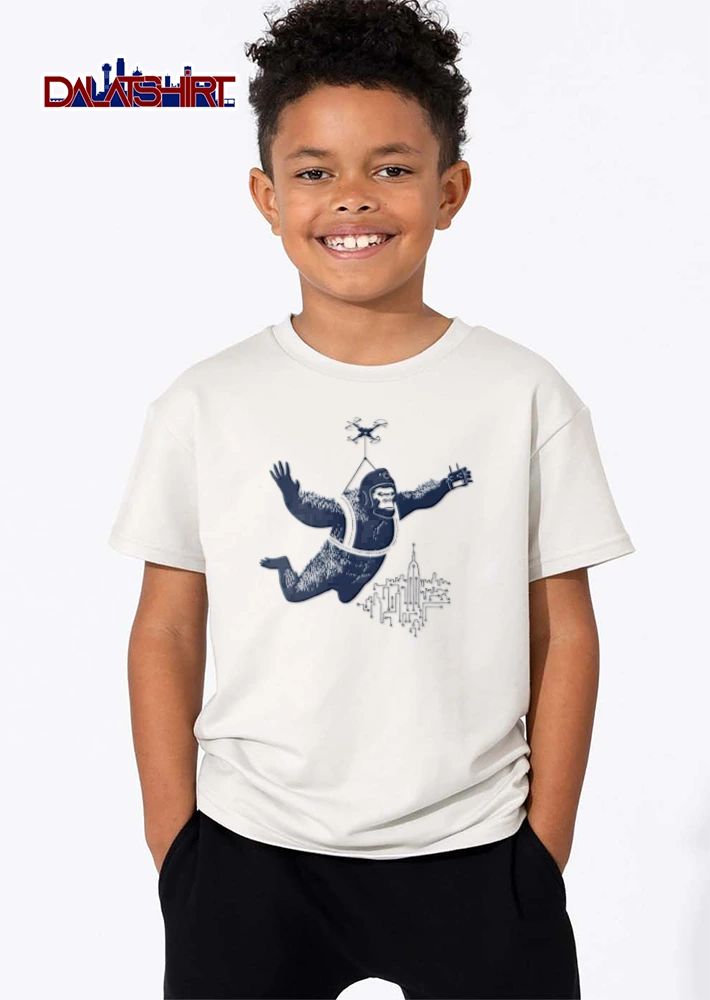 Gorilla wearing helmet flying drone shirt