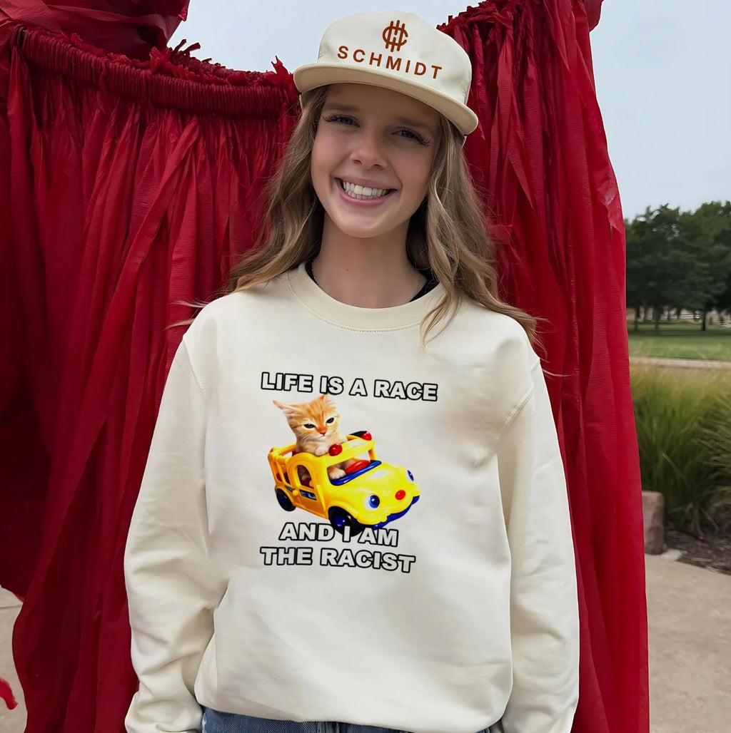 Funny Cat Driving Toy Car Life Is a Race and I Am the Racist shirt