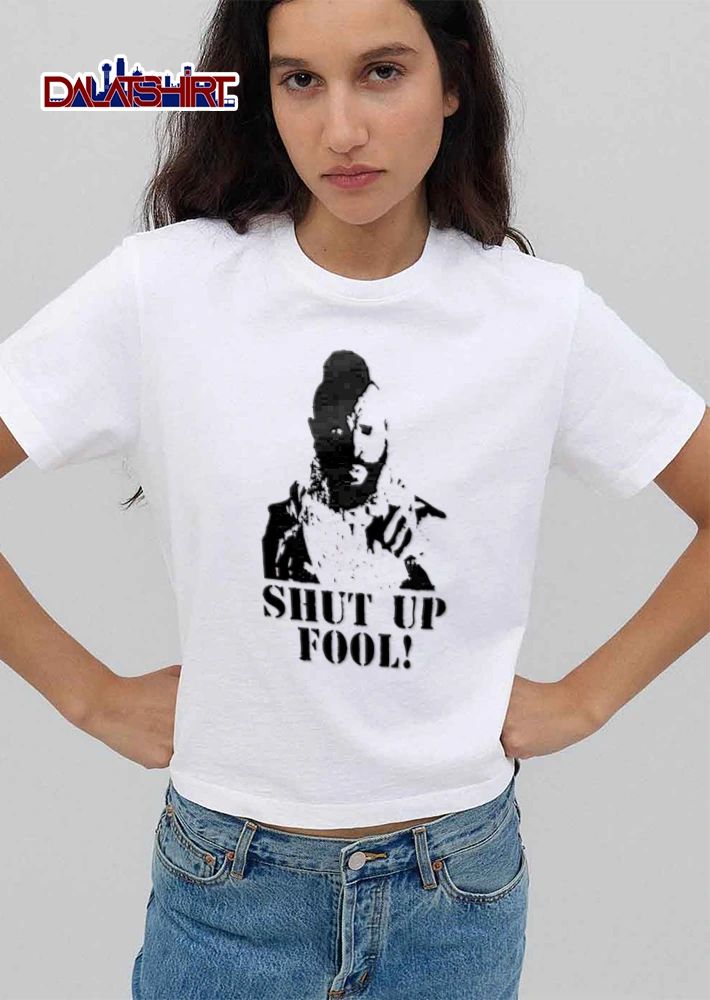 Shut UP Fool Mr T pointing finger stencil style shirt